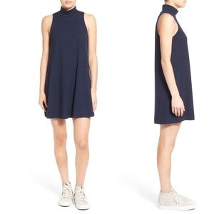 Sleeveless Navy Ribbed Mock Neck Dress